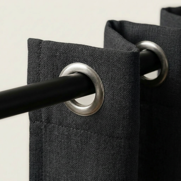 Gordijnen Linnen Look - Ringen - Zwart